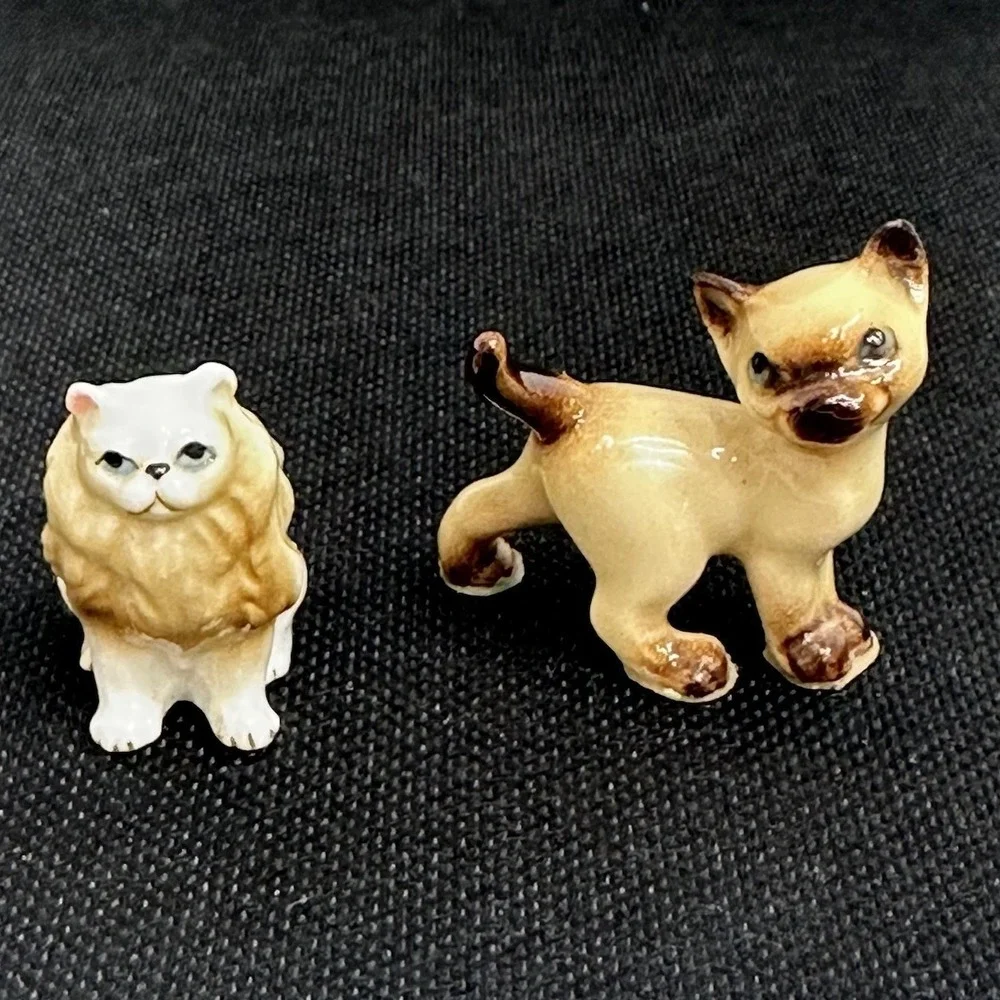 Lot 2 Bone China Ceramic Persian‎ Cat Siamese Hagan Renaker Figurine Miniature